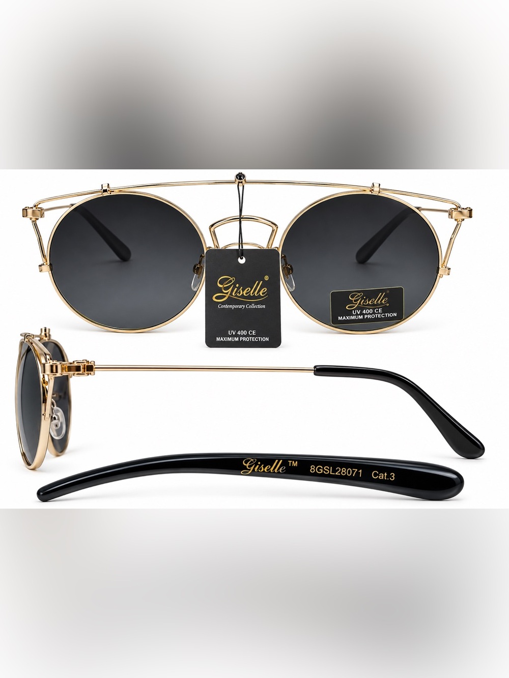 Giselle Gold Frame Sunglasses with Black Lenses( No Case)